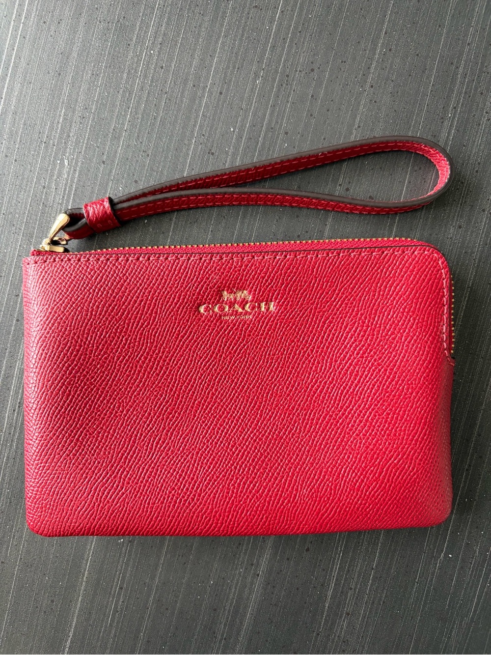 Coach Red Pebbled Leather Zip Wristlet